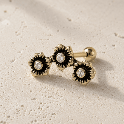 Gold Plated Triple Flower Cartilage Earring