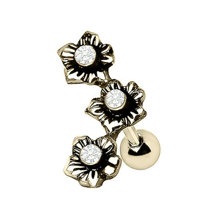 Gold Plated Triple Flower Cartilage Earring Cartilage Impulse Piercings