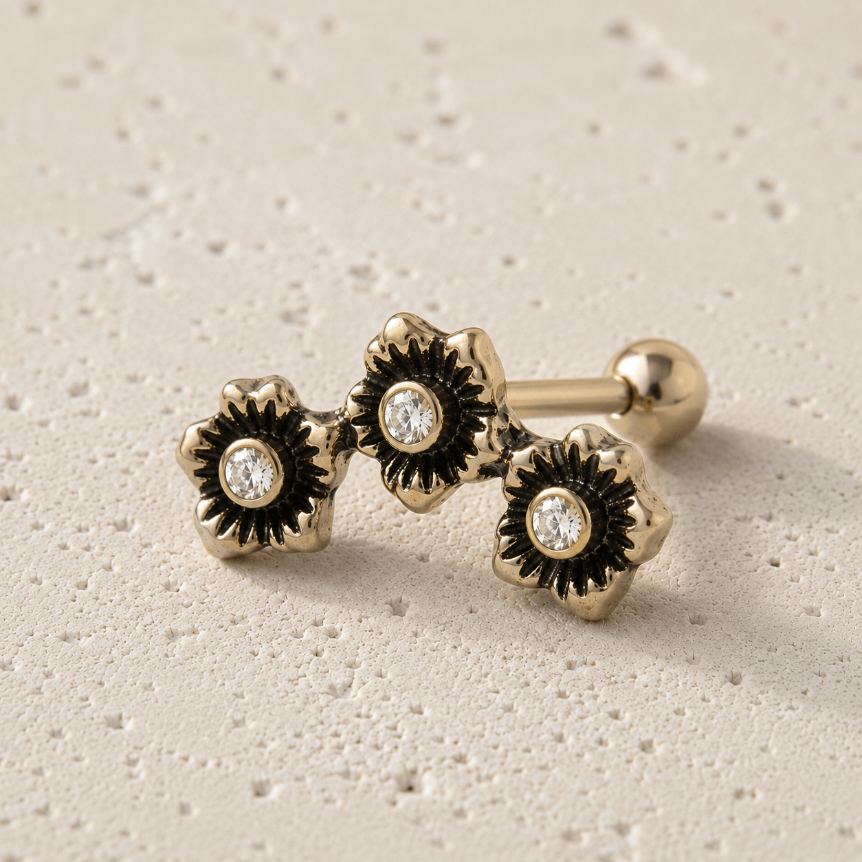 Gold Plated Triple Flower Cartilage Earring