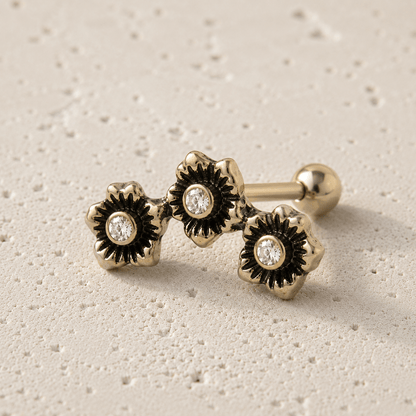 Gold Plated Triple Flower Cartilage Earring