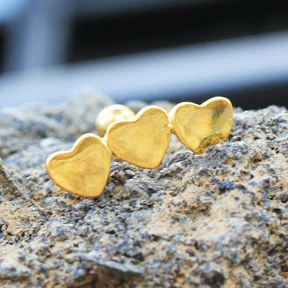 Gold Plated Triple Heart Cartilage Earring Cartilage Earring Impulse Piercings