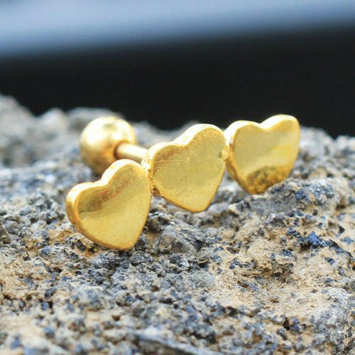 Gold Plated Triple Heart Cartilage Earring Cartilage Earring Impulse Piercings