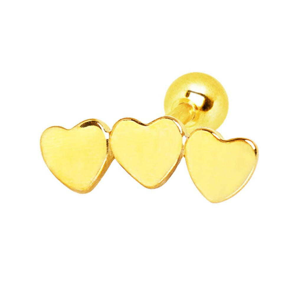 Gold Plated Triple Heart Cartilage Earring Cartilage Earring Impulse Piercings 16 gaugeLength: 1/4"