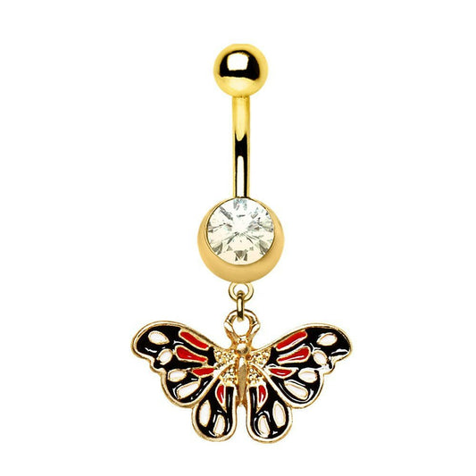 Gold Plated True Butterfly Dangle Navel Ring
