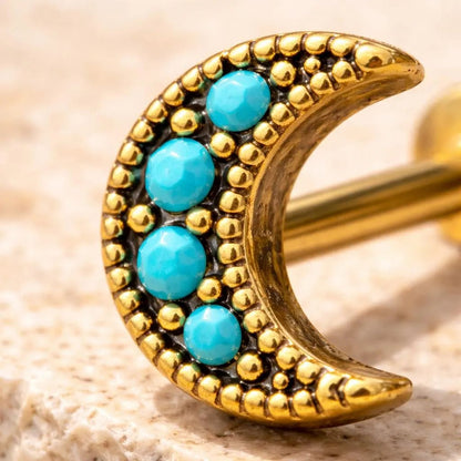 Gold Plated Turquoise Crescent Moon Labret Labret Impulse Piercings