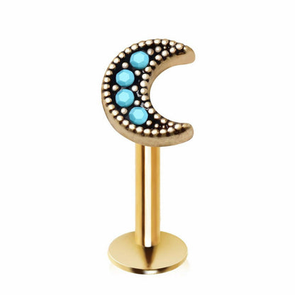 Gold Plated Turquoise Crescent Moon Labret Labret Impulse Piercings