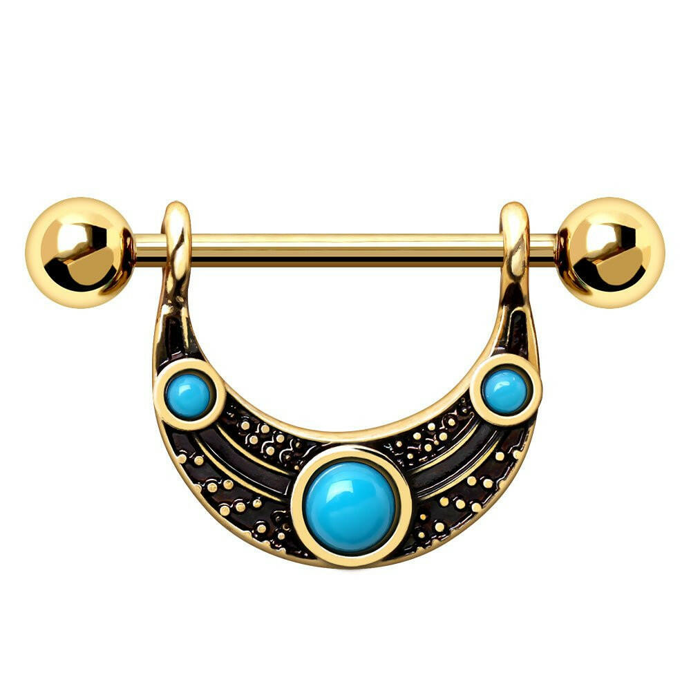 Gold Plated Turquoise Shield Nipple Ring Nipple Ring Impulse Piercings