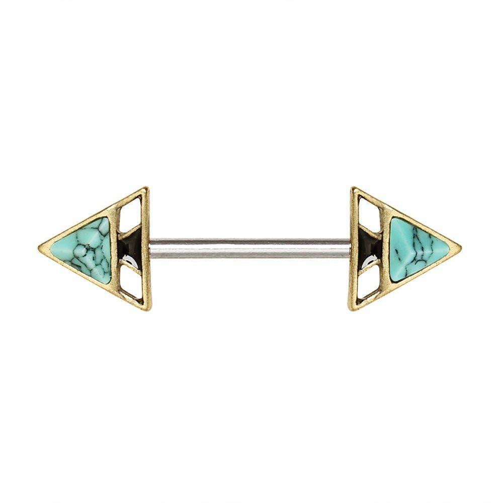 Gold Plated Turquoise Triangle Pyramid Nipple Bar Nipple Ring skin metals