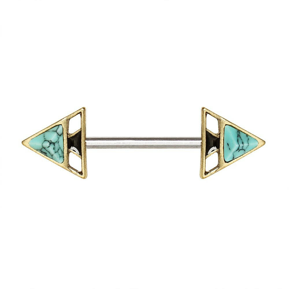 Gold Plated Turquoise Triangle Pyramid Nipple Bar Nipple Ring Impulse Piercings