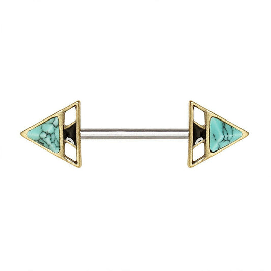 Gold Plated Turquoise Triangle Pyramid Nipple Bar Nipple Ring Impulse Piercings