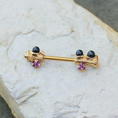 Gold Plated Whimsical Tree Nipple Bar Nipple Ring Impulse Piercings