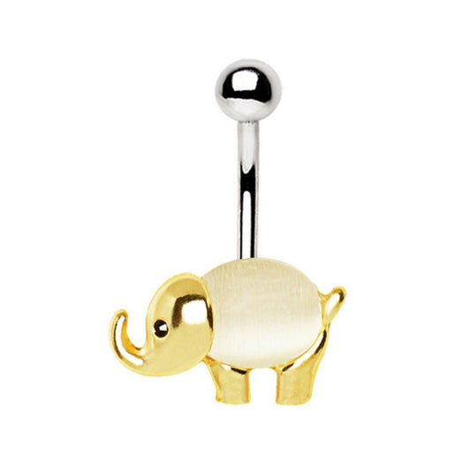 Gold Plated White Cat's Eye Stone Elephant Navel Ring