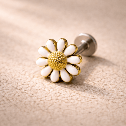 Gold Plated White Daisy Flower Labret - Skin Metals