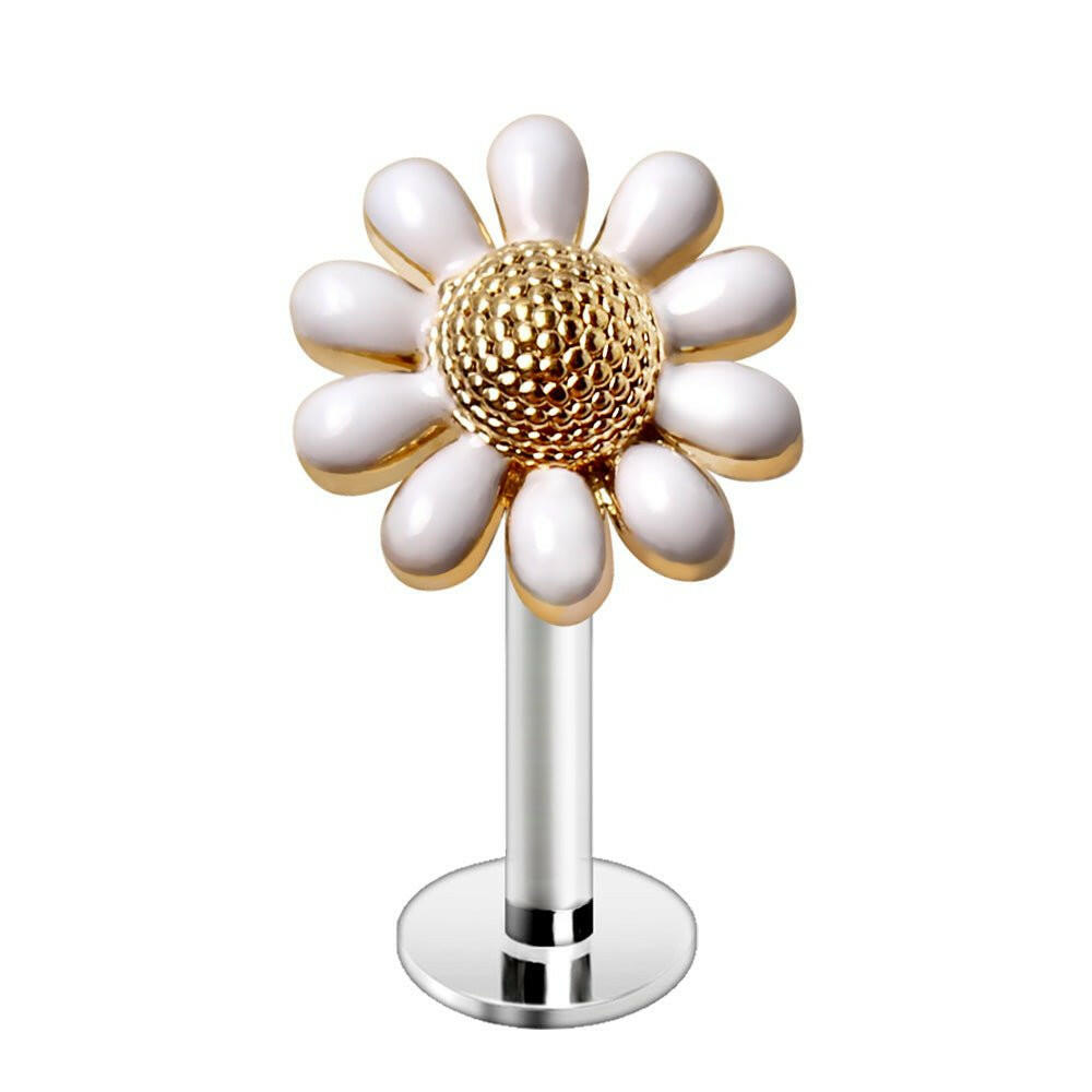 Gold Plated White Daisy Flower Labret Labret Impulse Piercings