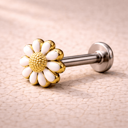 Gold Plated White Daisy Flower Labret - Skin Metals