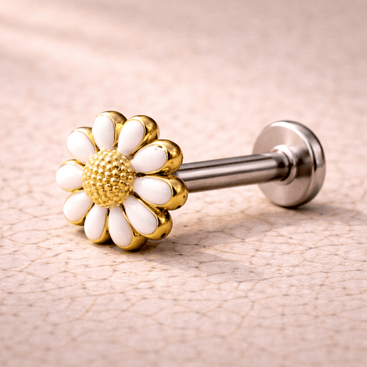 Gold Plated White Daisy Flower Labret - Skin Metals