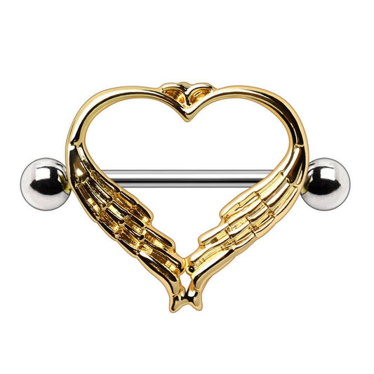 Gold Plated Winged Heart Nipple Shield Nipple Ring Impulse Piercings