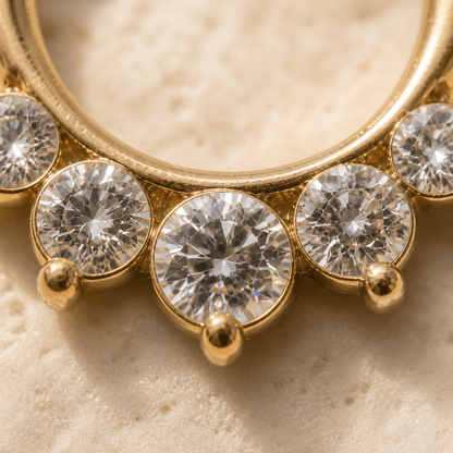 Gold Princess Septum Clicker Ring CZ Tiara 10mm Hinged Nose Ring 316L Surgical Steel - Skin Metals