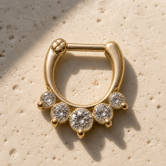 Gold Princess Septum Clicker Ring CZ Tiara 10mm Hinged Nose Ring 316L Surgical Steel