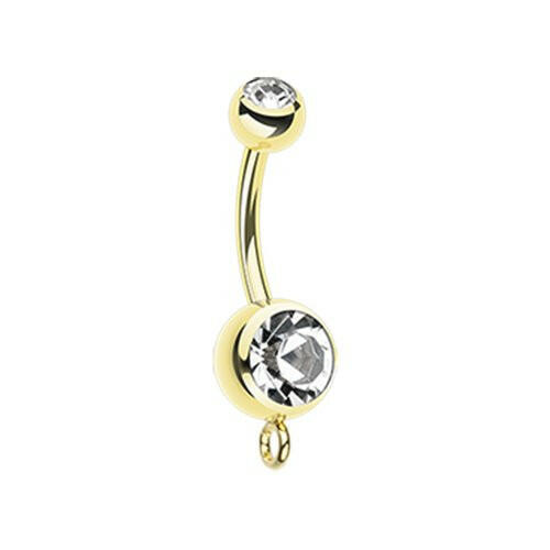 Gold PVD 'Add-On Dangle' Gem Ball Belly Button Ring Navel Ring Impulse Piercings