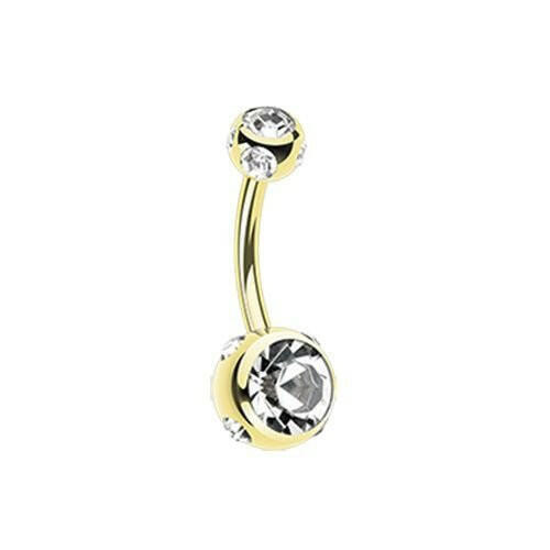 Gold PVD Aurora Gem Ball Steel Belly Button Ring Navel Ring Impulse Piercings