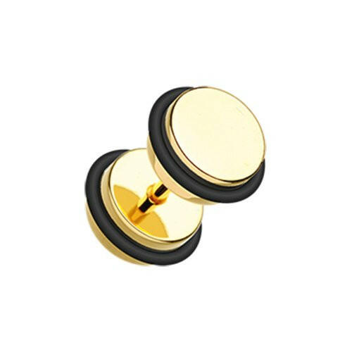 Gold PVD Basic Fake Plug Earrings with O-Rings Fake Plug Earrings Impulse Piercings 16 GA (1.2mm)