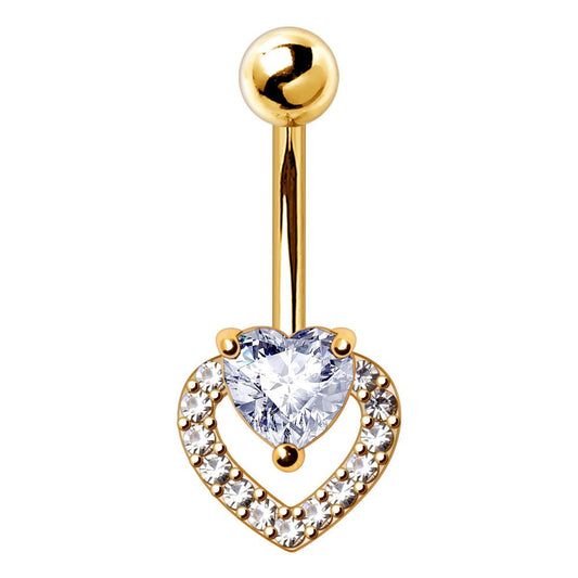 Gold PVD Coated Glittering Heart Navel Ring Navel Ring Skin Metals