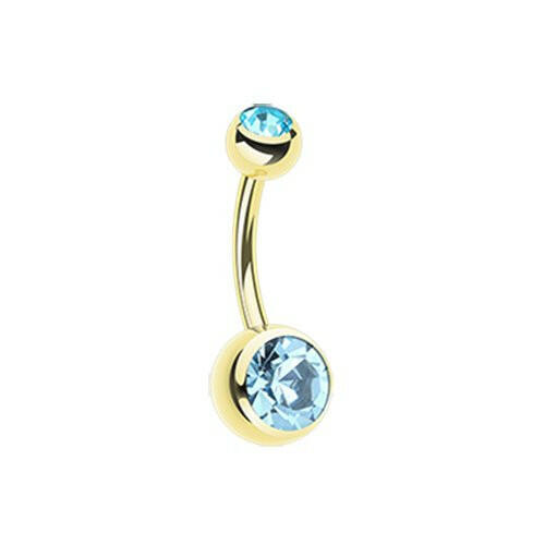 Gold PVD Double Gem Ball Steel Belly Button Ring Navel Ring Impulse Piercings Aqua