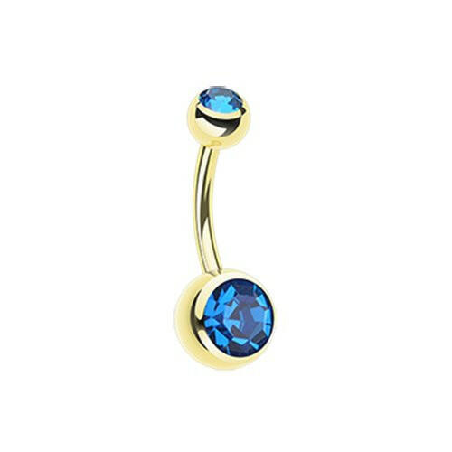 Gold PVD Double Gem Ball Steel Belly Button Ring Navel Ring Impulse Piercings Capri Blue