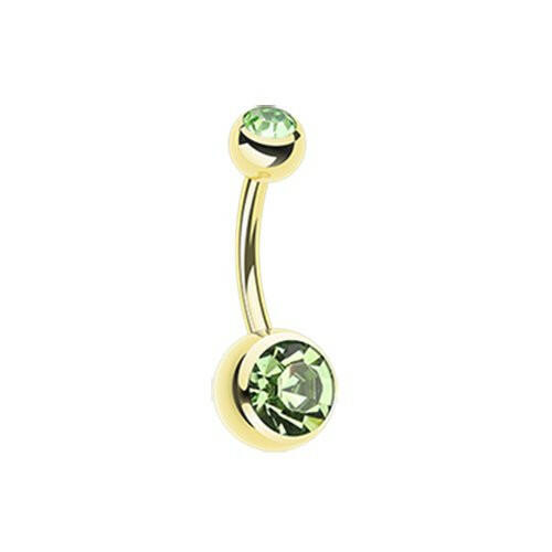 Gold PVD Double Gem Ball Steel Belly Button Ring Navel Ring Impulse Piercings Light Green