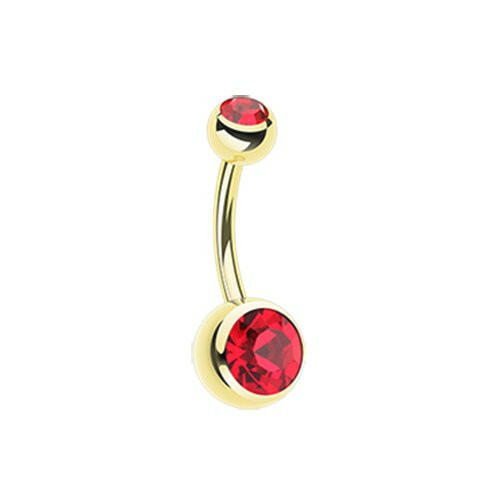 Gold PVD Double Gem Ball Steel Belly Button Ring Navel Ring Impulse Piercings Red