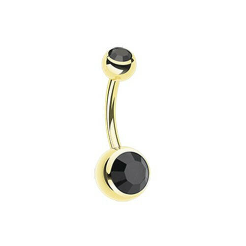 Gold PVD Double Gem Ball Steel Belly Button Ring Navel Ring Impulse Piercings Black