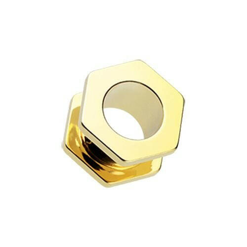 Gold PVD Hexa Bolt Screw-Fit Ear Gauge Tunnel Plug Plugs Impulse Piercings 10 gauge (2.4mm)