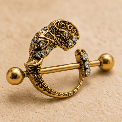 Gold Tribal Elephant Nipple Shield 14G Aqua CZ Pair