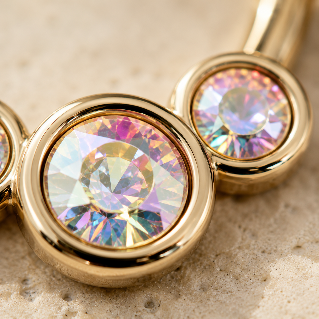 Gold Triple Aurora Borealis CZ Seamless Ring 16G