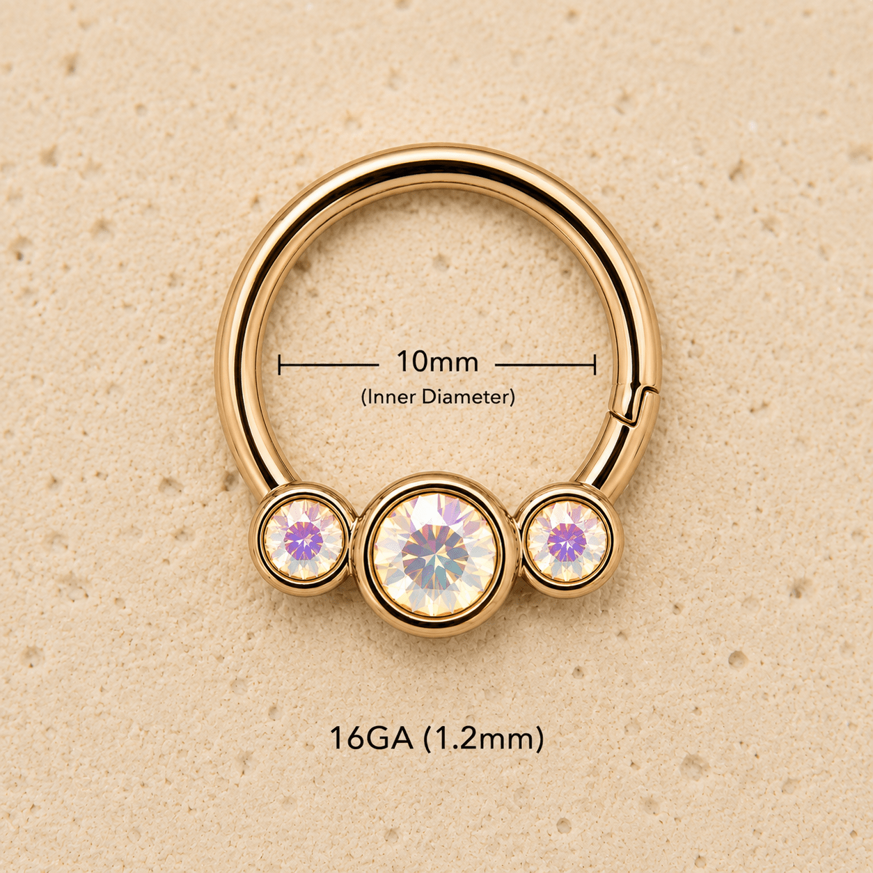 Gold Triple Aurora Borealis CZ Seamless Ring 16G