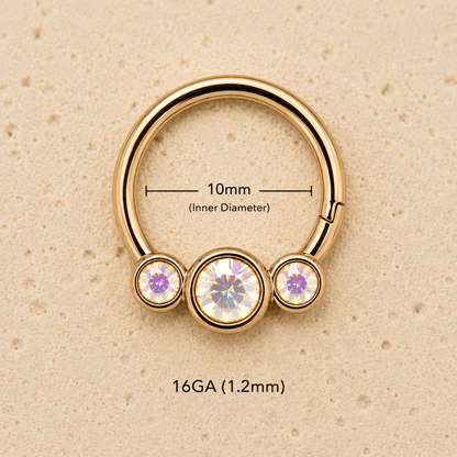 Gold Triple Aurora Borealis CZ Seamless Ring 16G