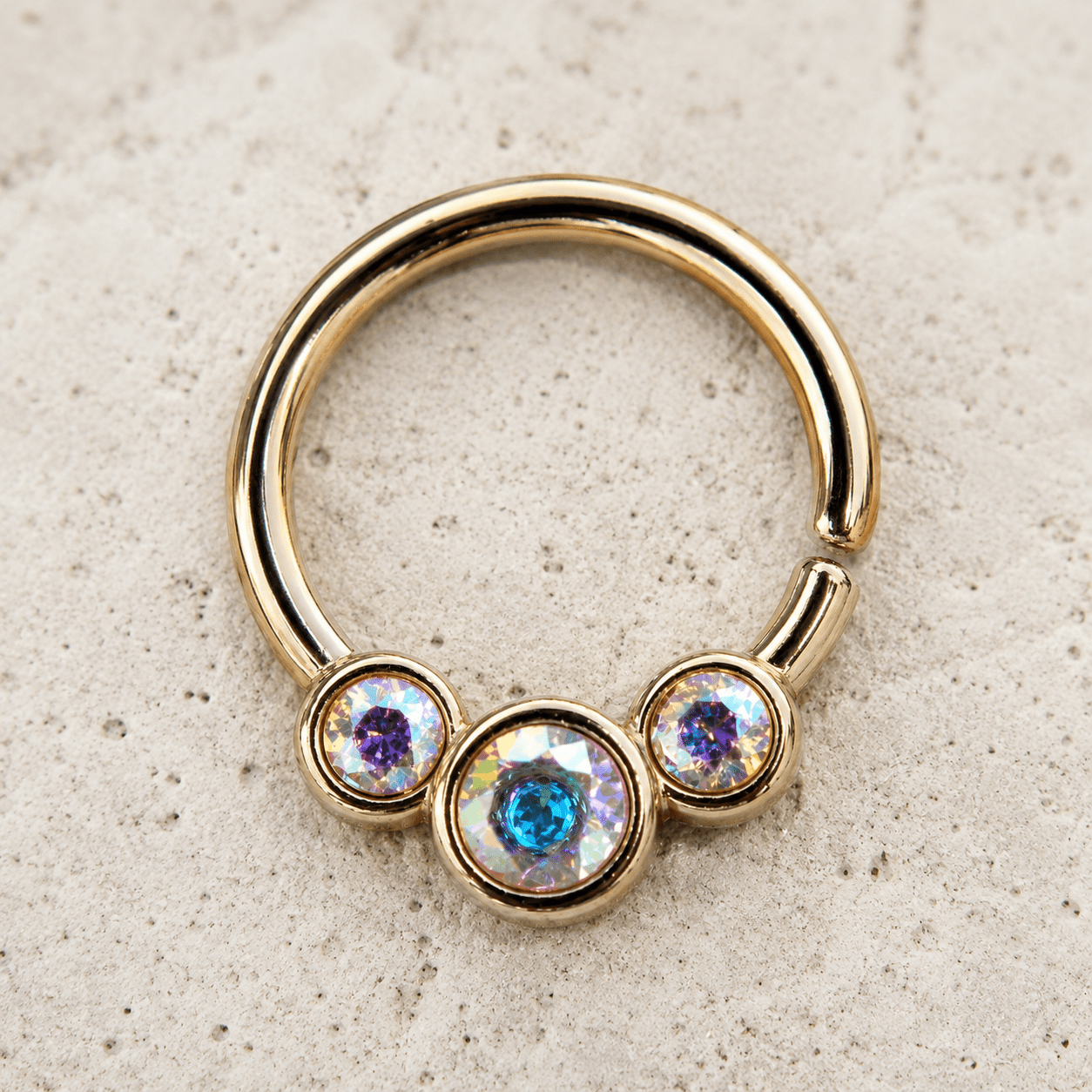 Gold Triple Aurora Borealis CZ Seamless Ring 16G