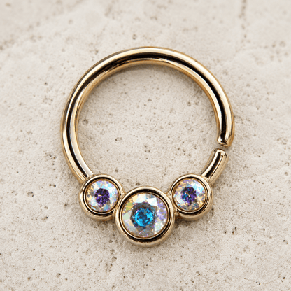 Gold Triple Aurora Borealis CZ Seamless Ring 16G