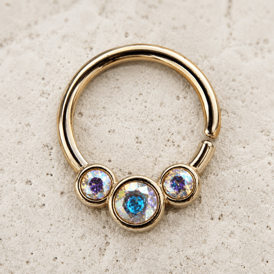 Gold Plated Triple Aurora Borealis CZ Seamless Ring - Skin Metals