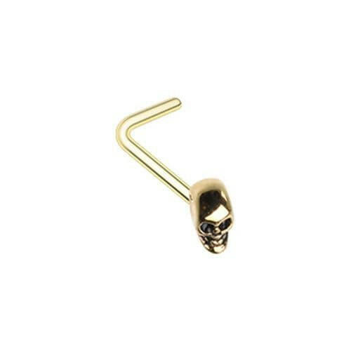 Golden 3D Skull Head L-Shape Nose Ring Nose Ring Impulse Piercings Default Title