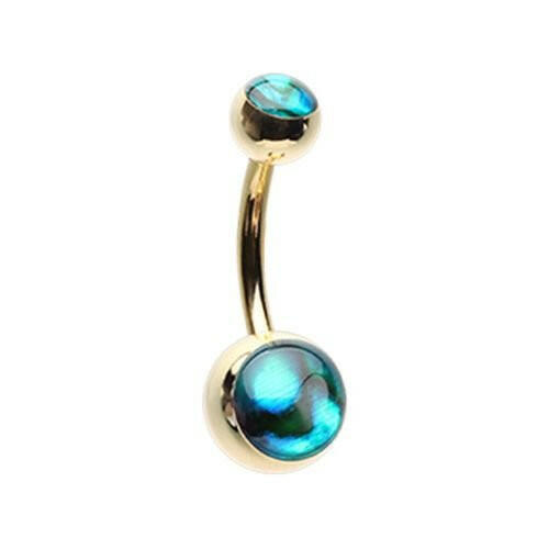 Golden Abalone Shell Double Ball Inlay Belly Button Ring Navel Ring Impulse Piercings