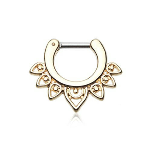 Golden Acerose Filigree Septum Clicker Septum Ring Impulse Piercings 16 GA (1.2mm) 1/4" (6mm)