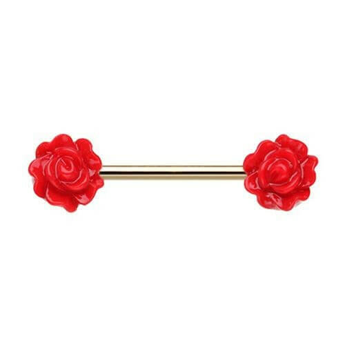 Golden Acrylic Rose Nipple Barbell Ring Nipple Ring Impulse Piercings