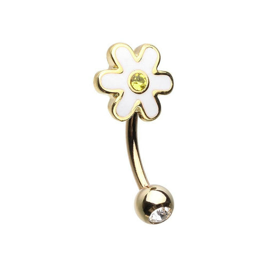 Golden Adorable Daisy Curved Barbell Eyebrow Ring Curved Barbell Impulse Piercings