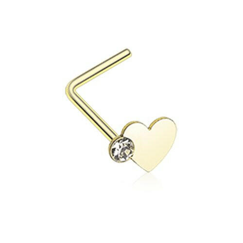 Golden Adorable Heart Sparkle L-Shaped Nose Ring Nose Ring Impulse Piercings