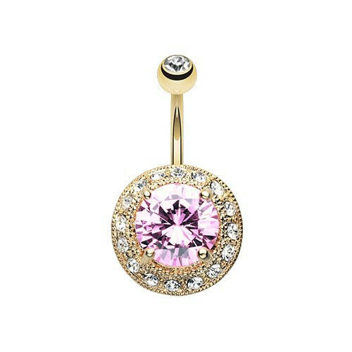 Golden Allure Prong Gem Cubic Zirconia Belly Button Ring Navel Ring Impulse Piercings