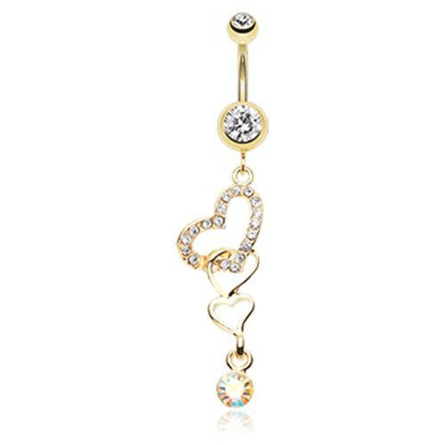 Golden Alluring Jeweled Heart Belly Button Ring Navel Ring Impulse Piercings