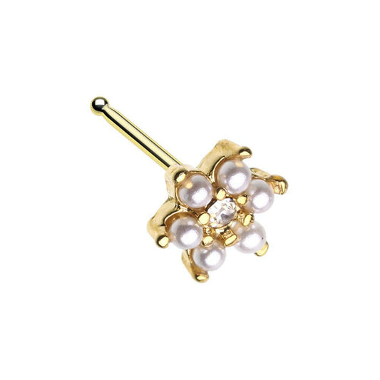 Golden Alluring Vintage Pearl Flower Nose Stud Ring Nose Ring Impulse Piercings