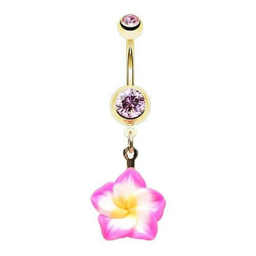 Golden Aloha Hibiscus Flower Belly Button Ring Navel Ring Impulse Piercings